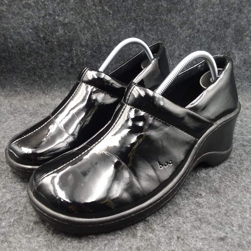 B.O.C. Black Patent Leather Comfort Clogs Shiny Shoes Size 9M Healthcare‎